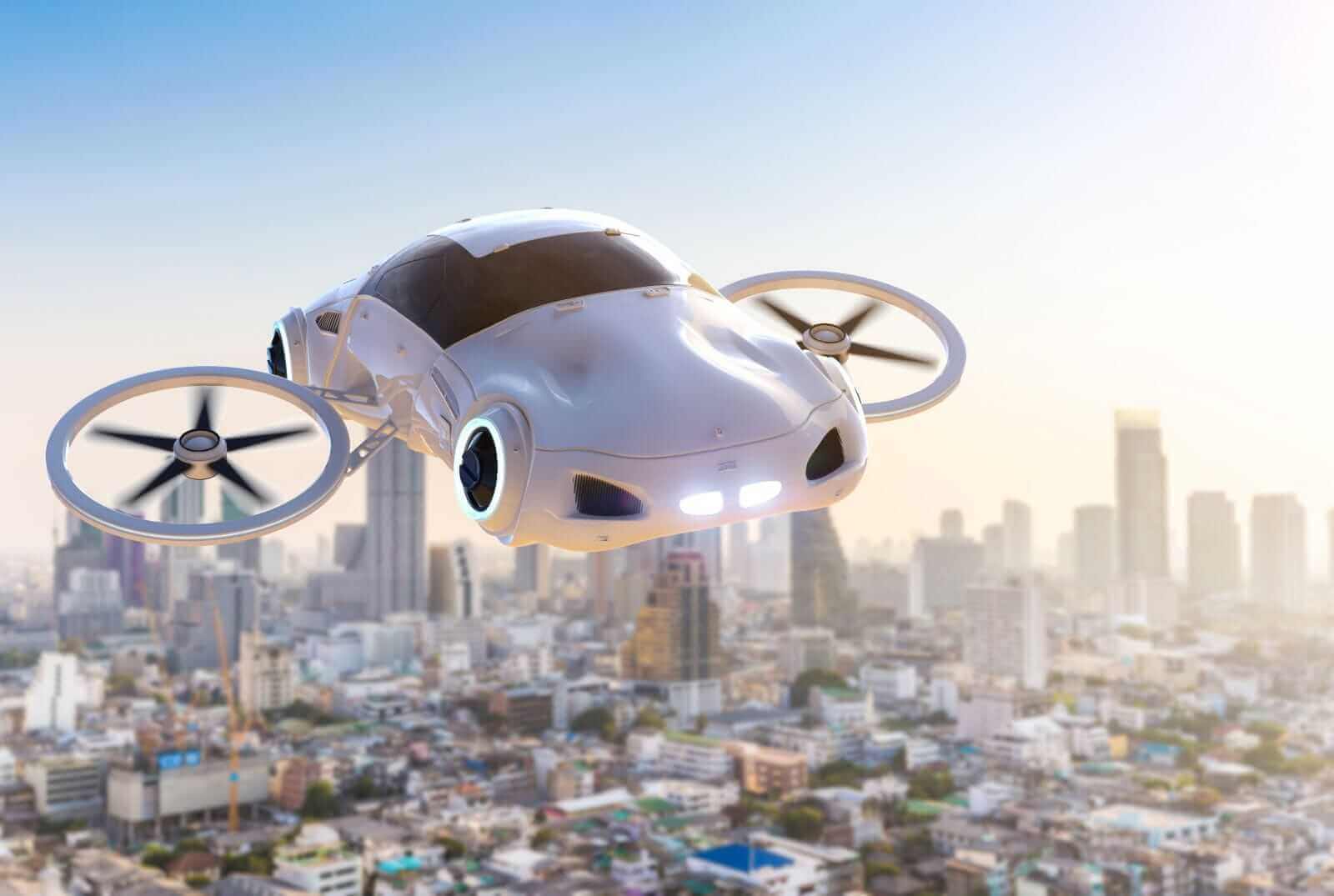 A concept image of a flying car_ Image by Phonlamai Photo via Shutterstock_